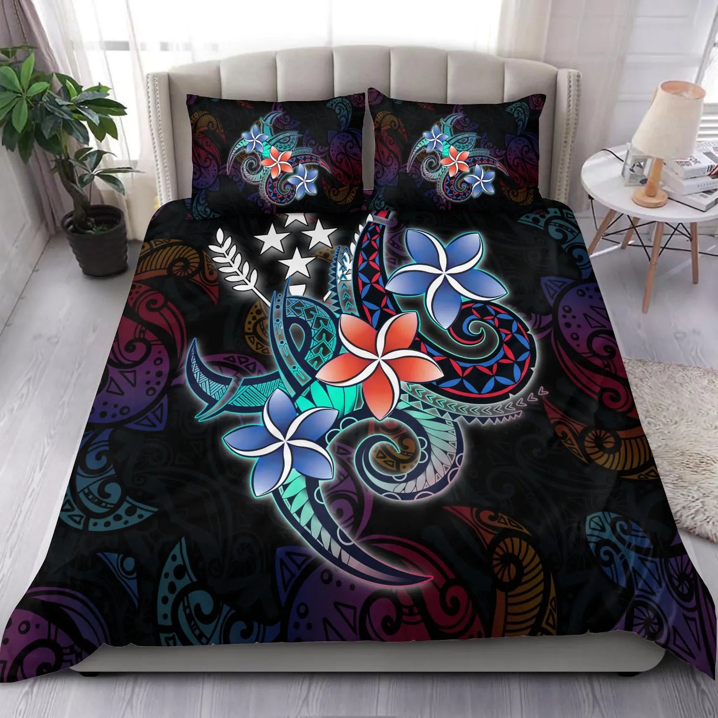 Kosrae State Bedding Set - Plumeria Flowers Style