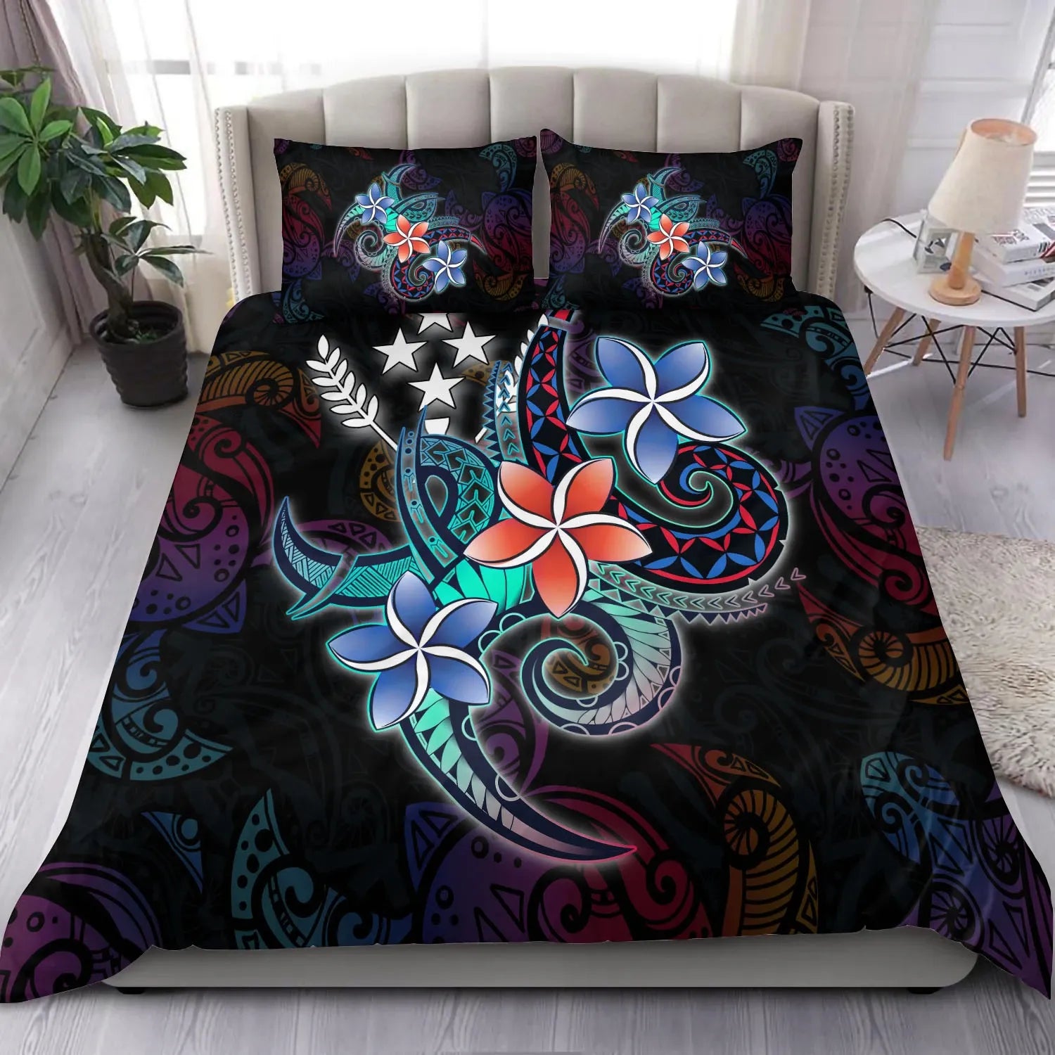 Kosrae State Bedding Set - Plumeria Flowers Style