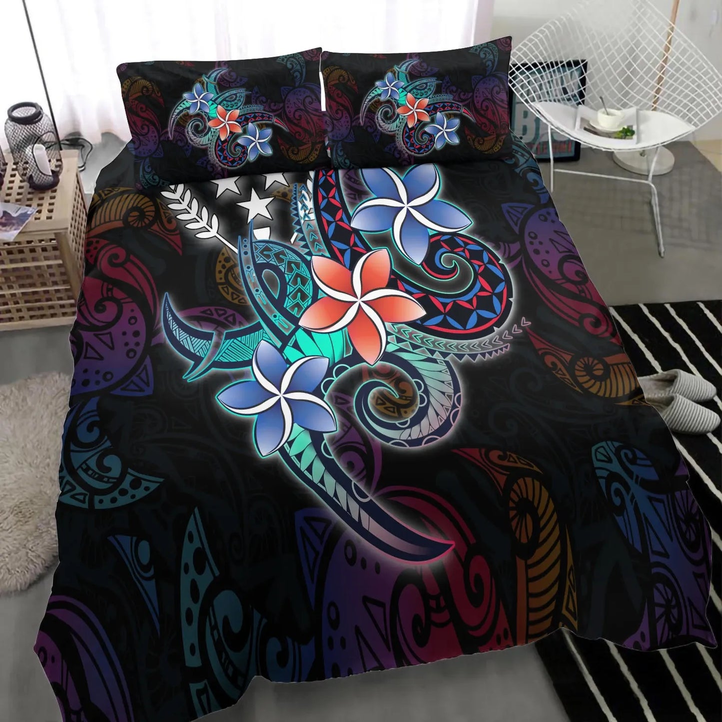 Kosrae State Bedding Set - Plumeria Flowers Style