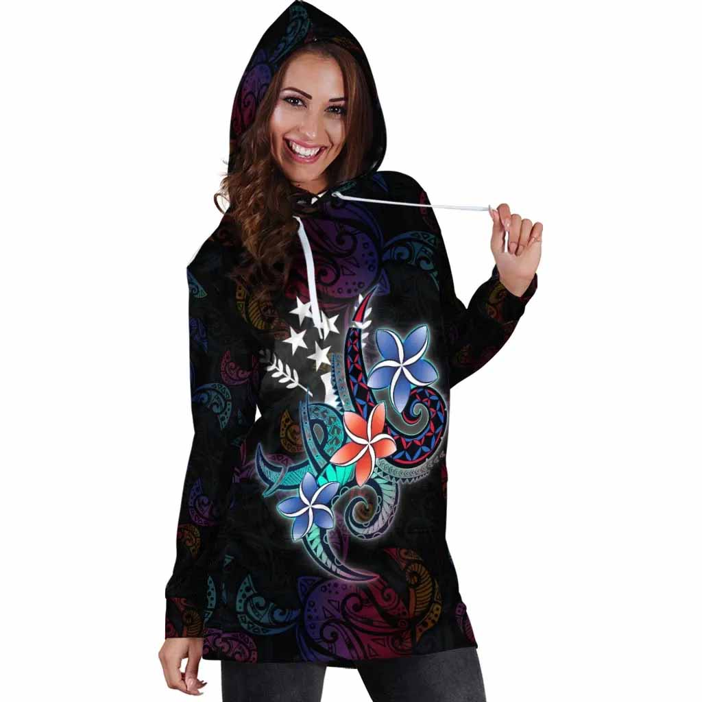 Kosrae State Hoodie Dress - Plumeria Flowers Style