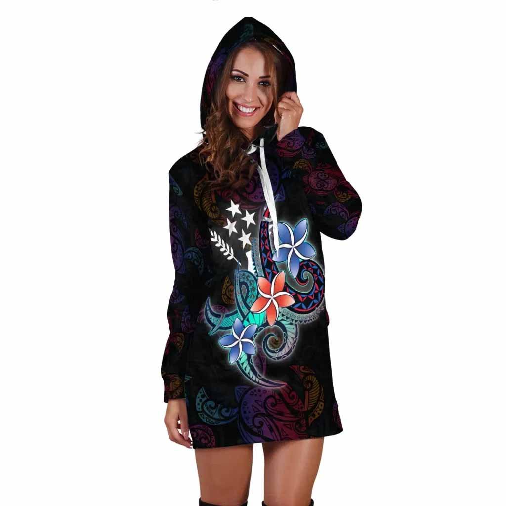 Kosrae State Hoodie Dress - Plumeria Flowers Style