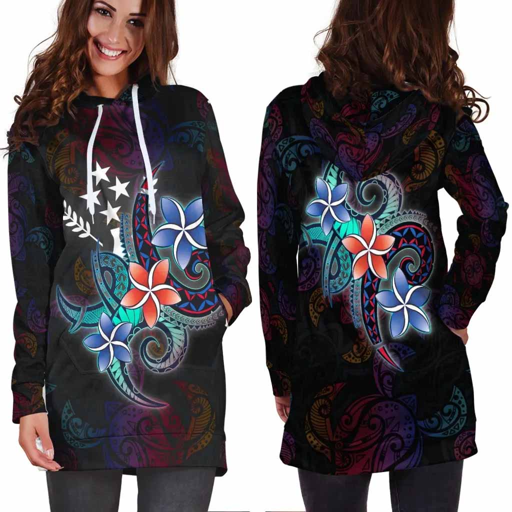 Kosrae State Hoodie Dress - Plumeria Flowers Style