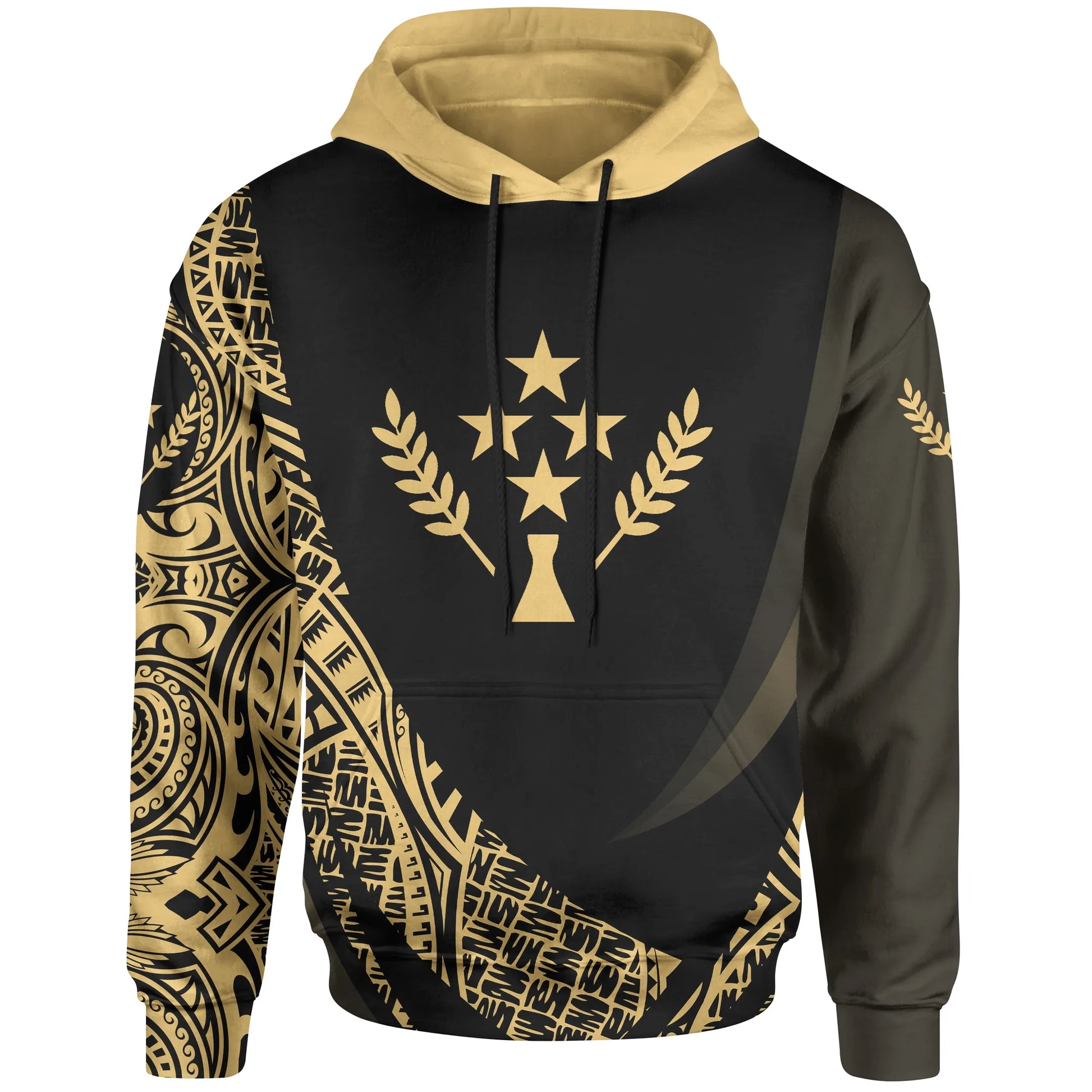 Kosrae State Hoodie - Gold Polynesian Patterns Sport Style