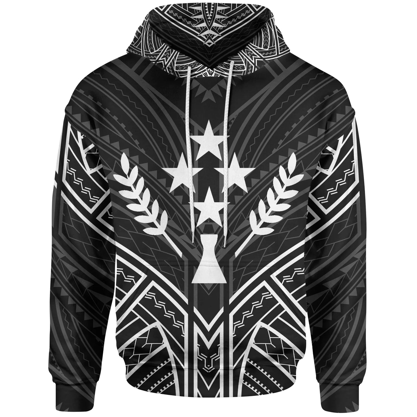 Kosrae State Hoodie - Kosrae State Seal Black Tribal Patterns