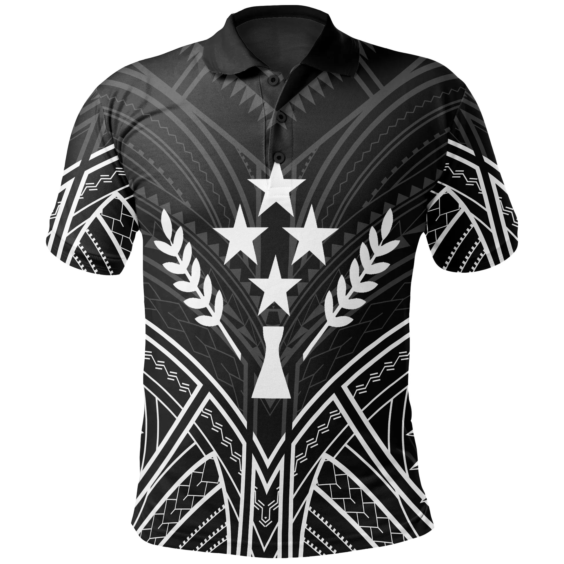 Kosrae State Polo Shirt - Kosrae State Seal Black Tribal Patterns