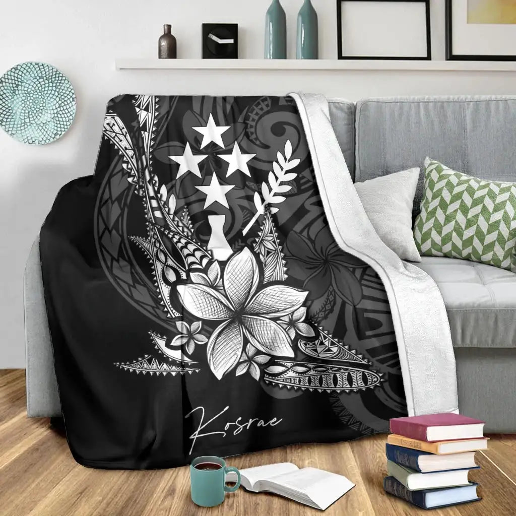 Kosrae State Premium Blanket - Fish With Plumeria Flowers Style