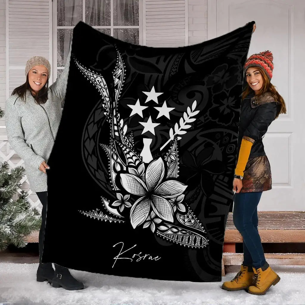 Kosrae State Premium Blanket - Fish With Plumeria Flowers Style