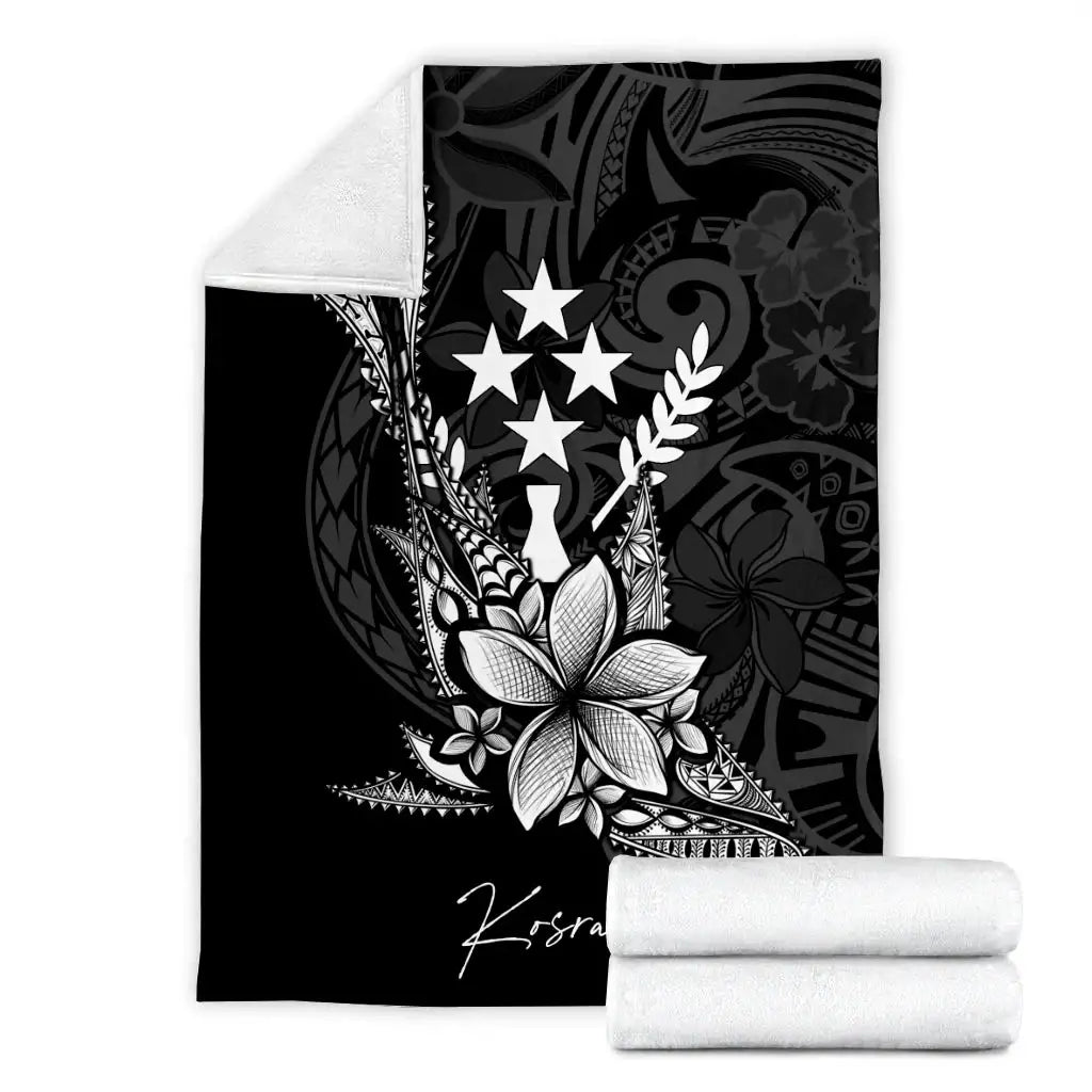 Kosrae State Premium Blanket - Fish With Plumeria Flowers Style