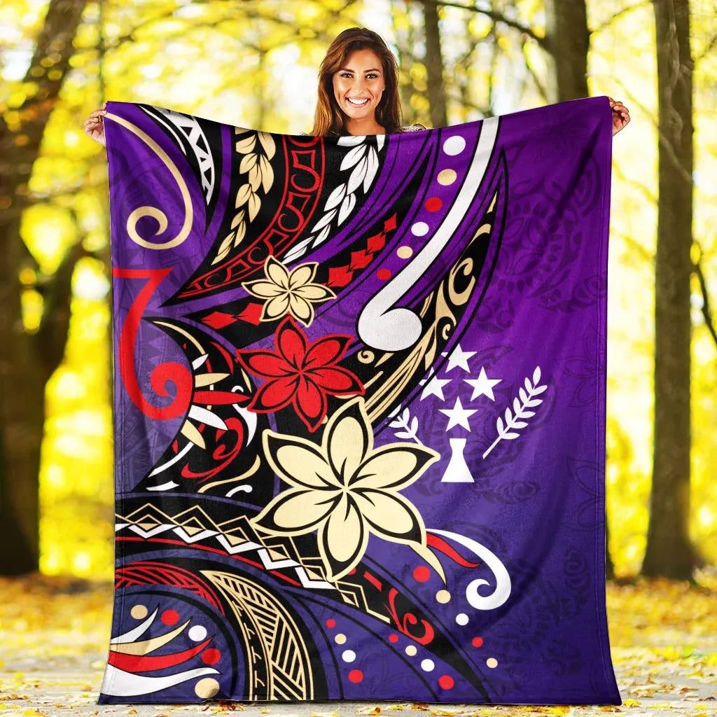 Kosrae State Premium Blanket - Tribal Flower With Special Turtles Purple Color