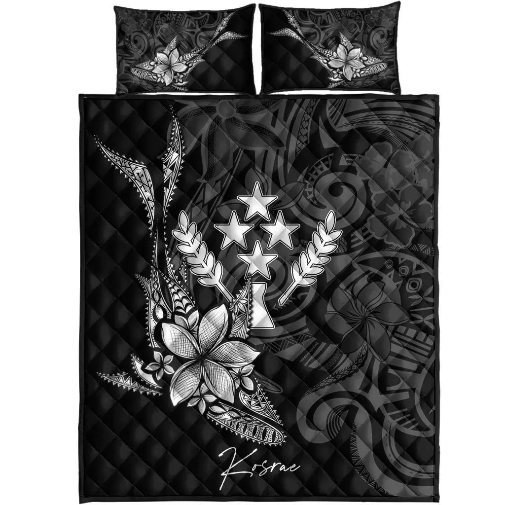 Kosrae State Quilt Bed Set - Fish With Plumeria Flowers Style