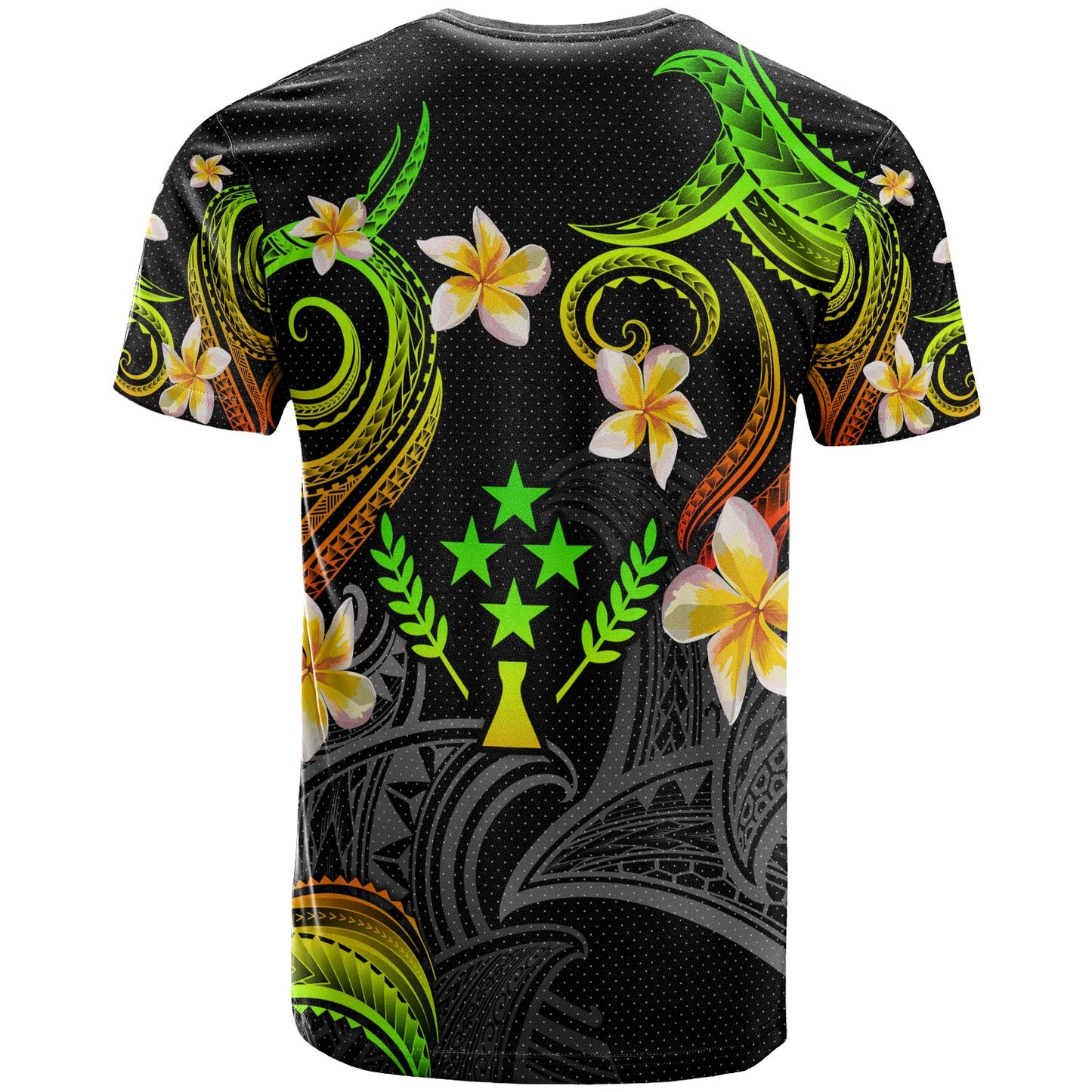 Kosrae T-shirt - Custom Personalised Polynesian Waves with Plumeria Flowers (Reggae)