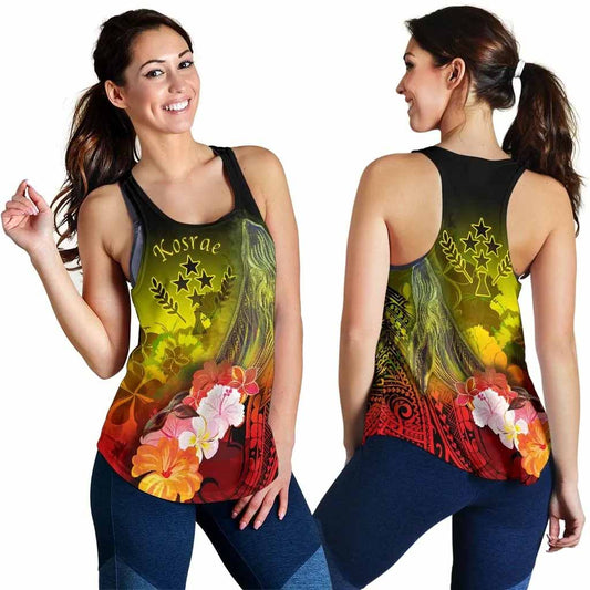 Kosrae Women Racerback Tank - Humpback Whale with Tropical Flowers (Yellow)