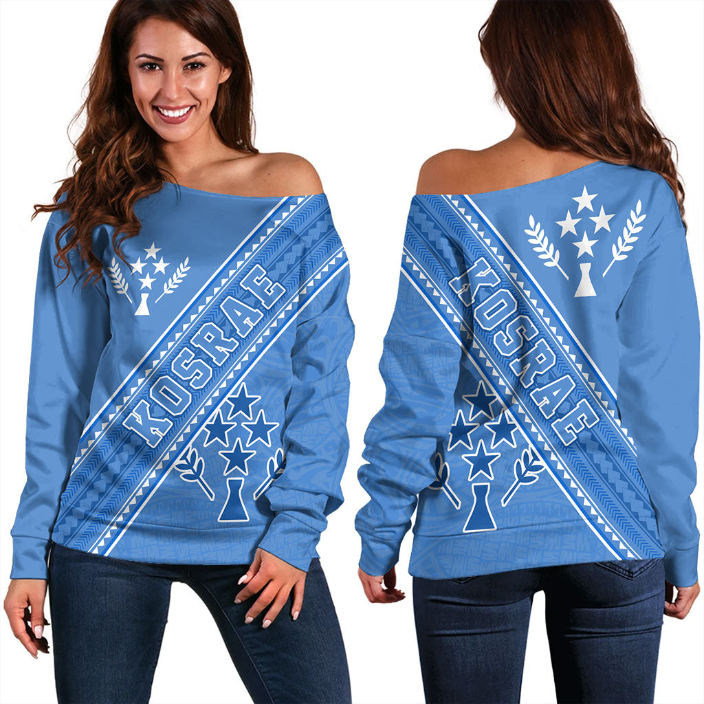 Kosrae Off Shoulder Sweatshirt Flag And Coat Of Arms