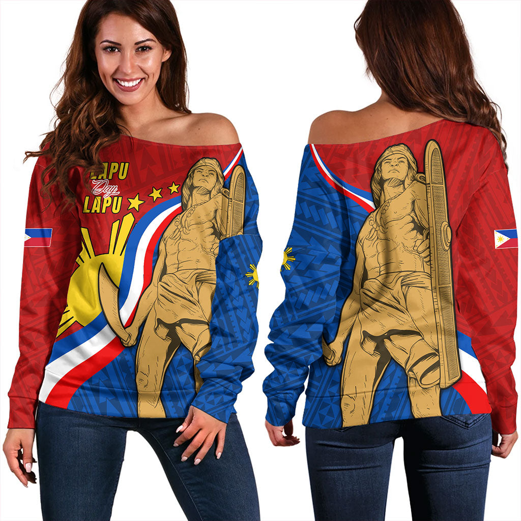 Philippines Filipinos Off Shoulder Sweatshirt Lapu-Lapu Hero With Polynesian Pattern