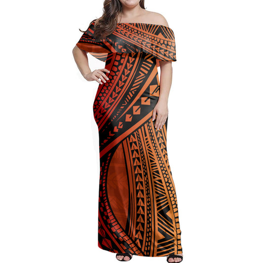 Polynesian Woman Off Shoulder Long Dress Pattern