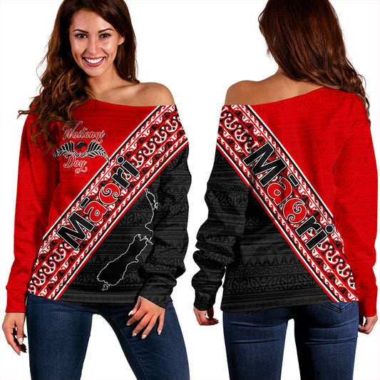 New Zealand Off Shoulder Sweatshirt Maori Aotearoa Tribal Waitangi Day