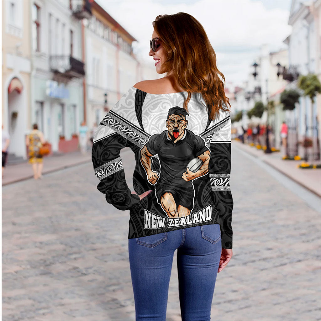 New Zealand Off Shoulder Sweatshirt Rugby Maori Tribal Sport Style