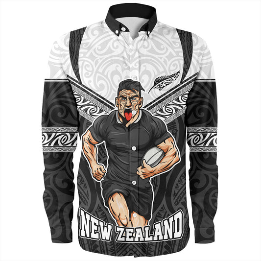 New Zealand Long Sleeve Shirt Rugby Maori Tribal Sport Style