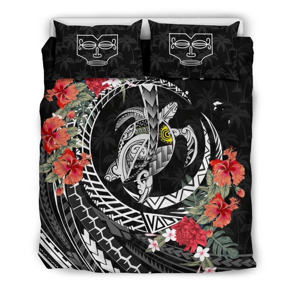 Polynesian Duvet Cover Set - Marquesas Islands Bedding Set Polynesia Map Turtle Hibiscus