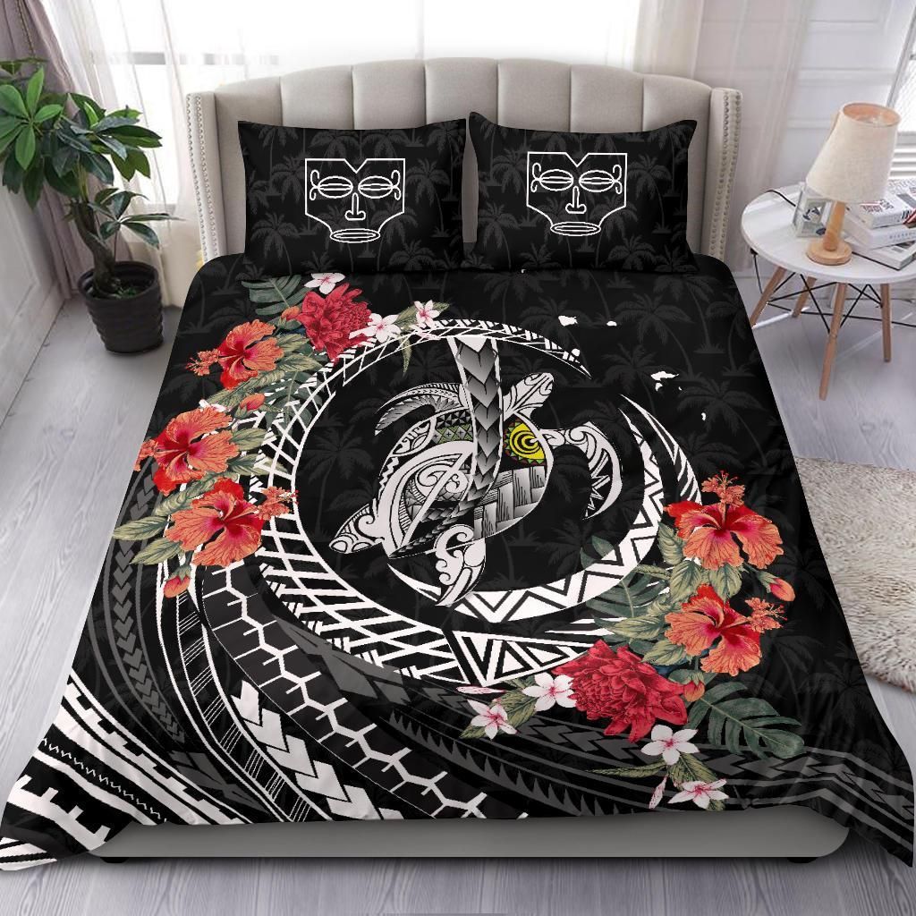 Polynesian Duvet Cover Set - Marquesas Islands Bedding Set Polynesia Map Turtle Hibiscus