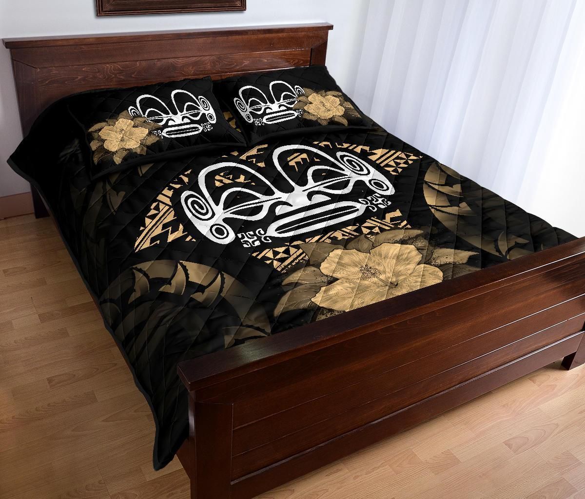 Marquesas Islands Polynesian Quilt Bed Set Hibiscus Gold