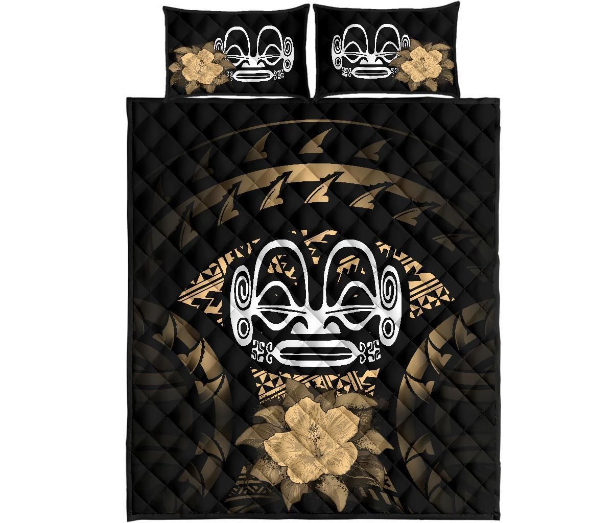 Marquesas Islands Polynesian Quilt Bed Set Hibiscus Gold