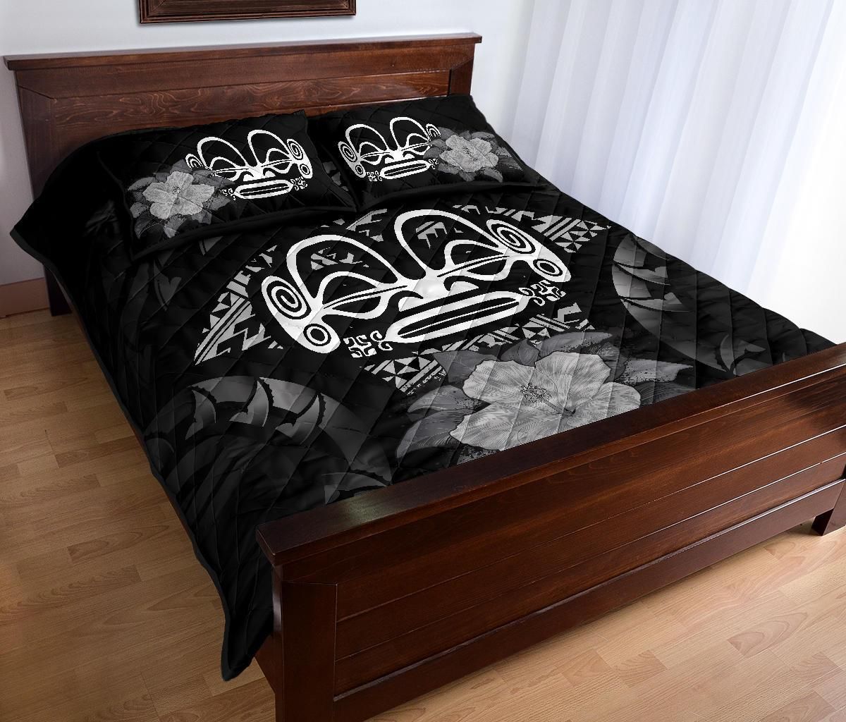 Marquesas Islands Polynesian Quilt Bed Set Hibiscus Gray
