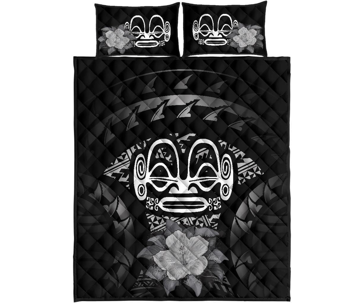 Marquesas Islands Polynesian Quilt Bed Set Hibiscus Gray