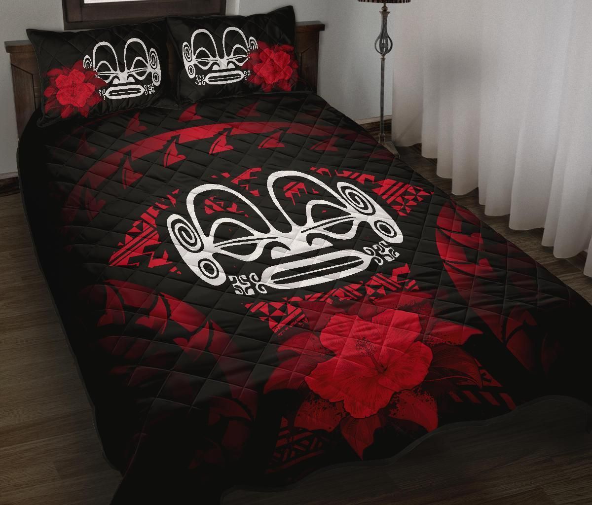 Marquesas Islands Polynesian Quilt Bed Set Hibiscus Red