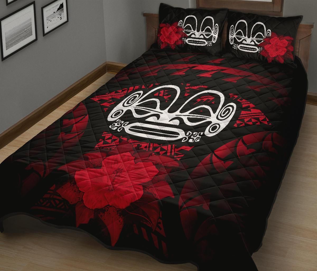 Marquesas Islands Polynesian Quilt Bed Set Hibiscus Red