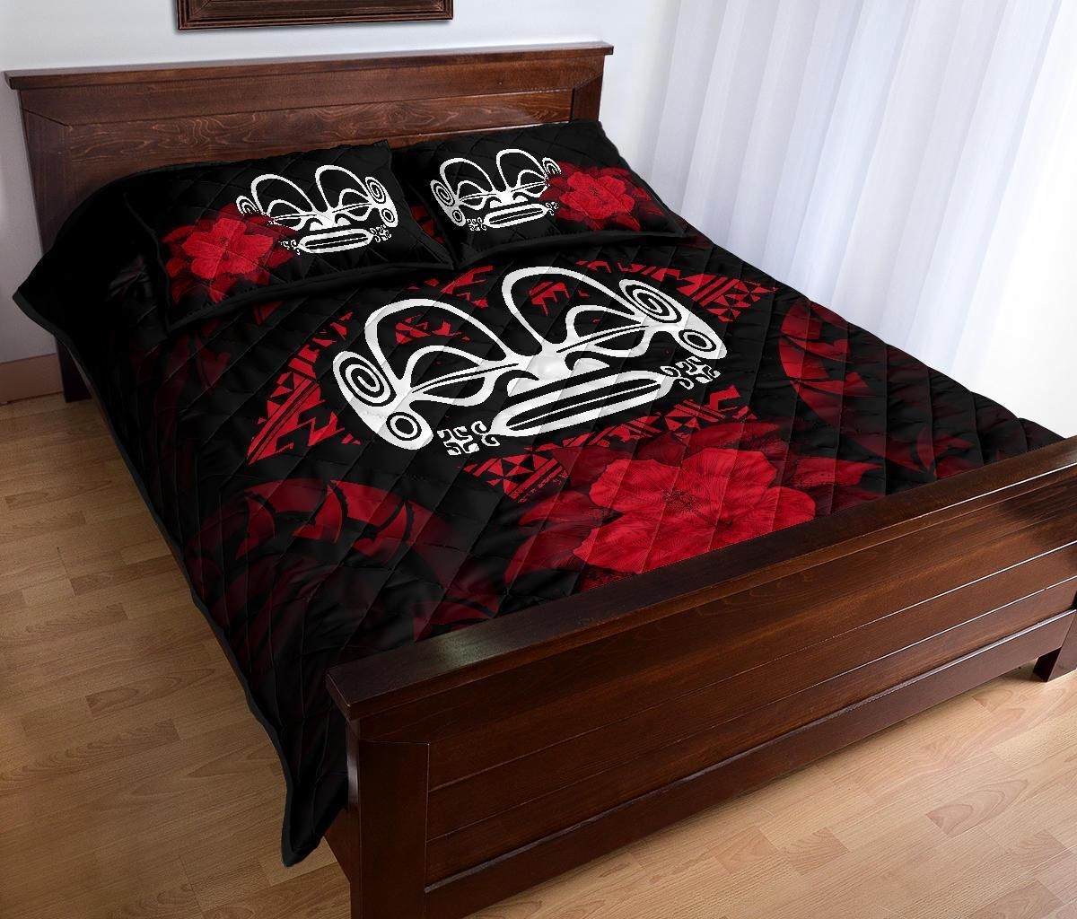 Marquesas Islands Polynesian Quilt Bed Set Hibiscus Red