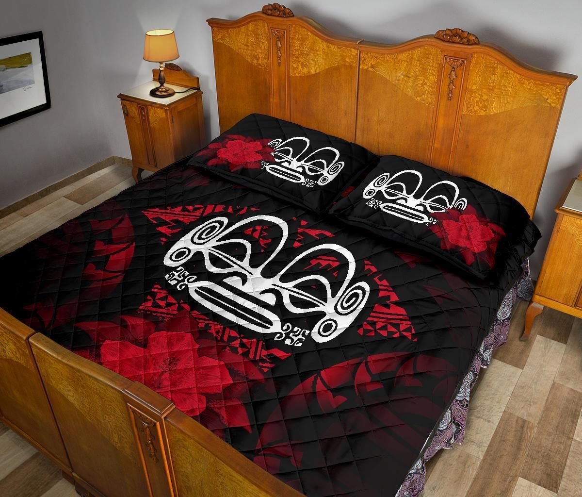Marquesas Islands Polynesian Quilt Bed Set Hibiscus Red
