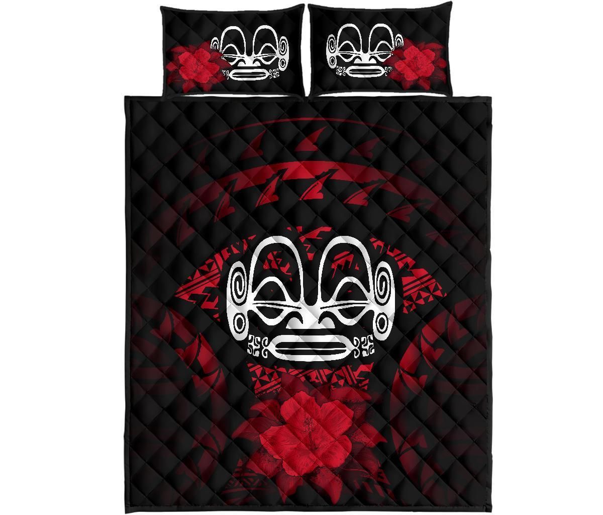 Marquesas Islands Polynesian Quilt Bed Set Hibiscus Red