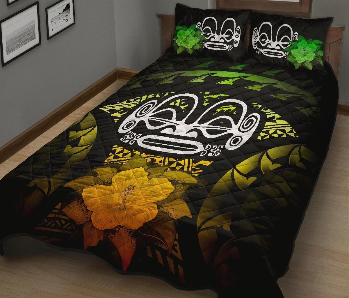 Marquesas Islands Polynesian Quilt Bed Set Hibiscus Reggae