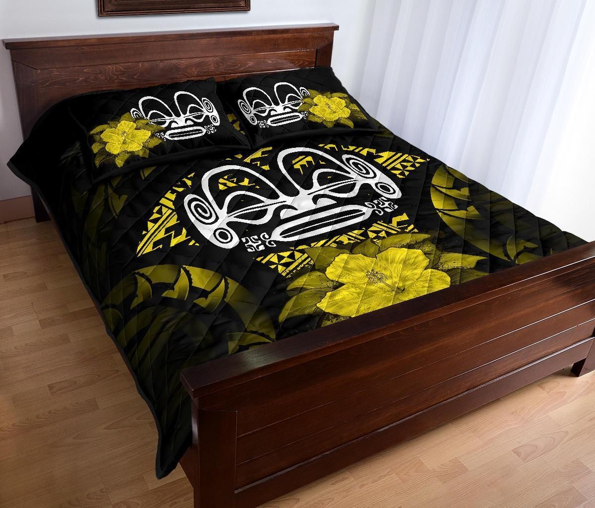 Marquesas Islands Polynesian Quilt Bed Set Hibiscus Yellow
