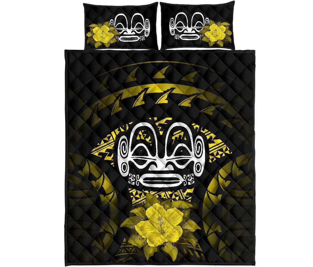 Marquesas Islands Polynesian Quilt Bed Set Hibiscus Yellow