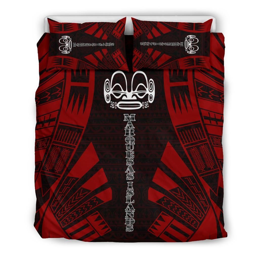 Marquesas Islands Duvet Cover Set - Polynesian Tattoo Red