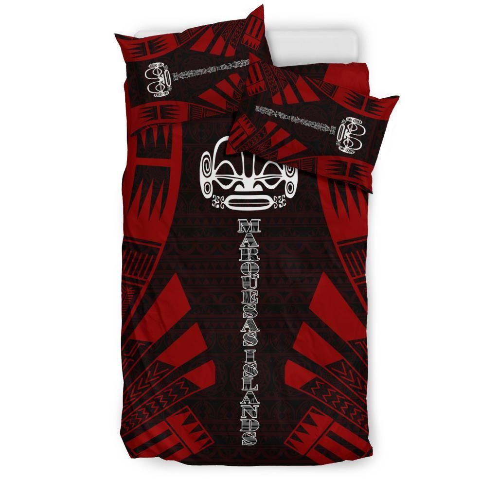 Marquesas Islands Duvet Cover Set - Polynesian Tattoo Red