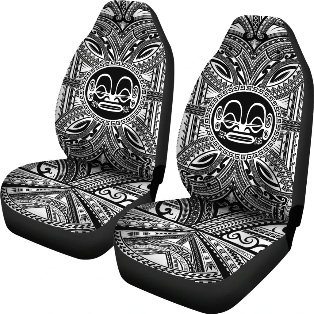 Marquesas Islands Car Seat Cover - Marquesas Islands Coat Of Arms Polynesian White Black