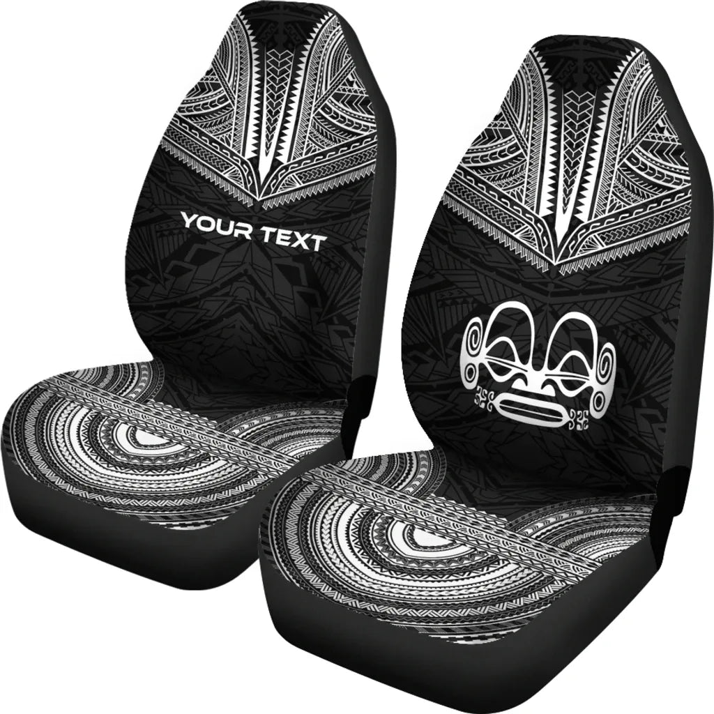 Marquesas Islands Custom Personalised Car Seat Cover - Tiki Face Polynesian Chief Tattoo Black Version