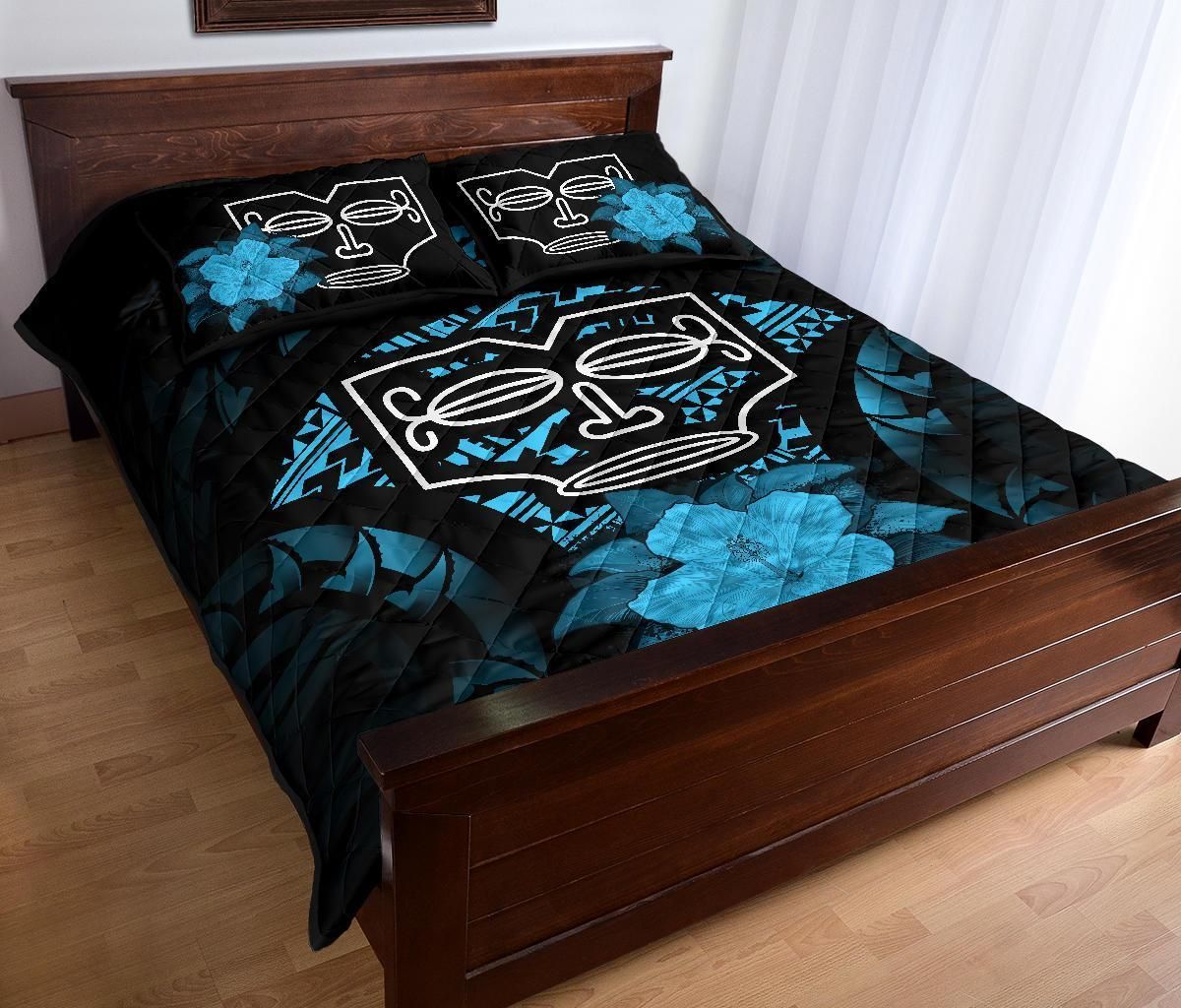 Marquesas Islands Polynesian Quilt Bed Set Hibiscus Blue