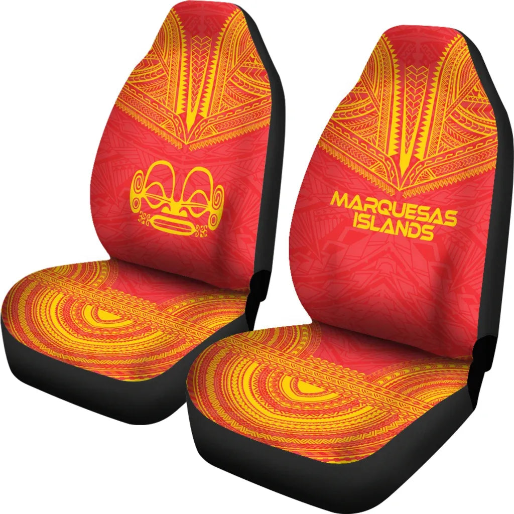 Marquesas Islands Car Seat Cover - Marquesas Islands Tiki Face Polynesian Chief Tattoo Red Version