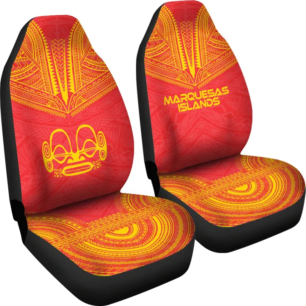 Marquesas Islands Car Seat Cover - Marquesas Islands Tiki Face Polynesian Chief Tattoo Red Version