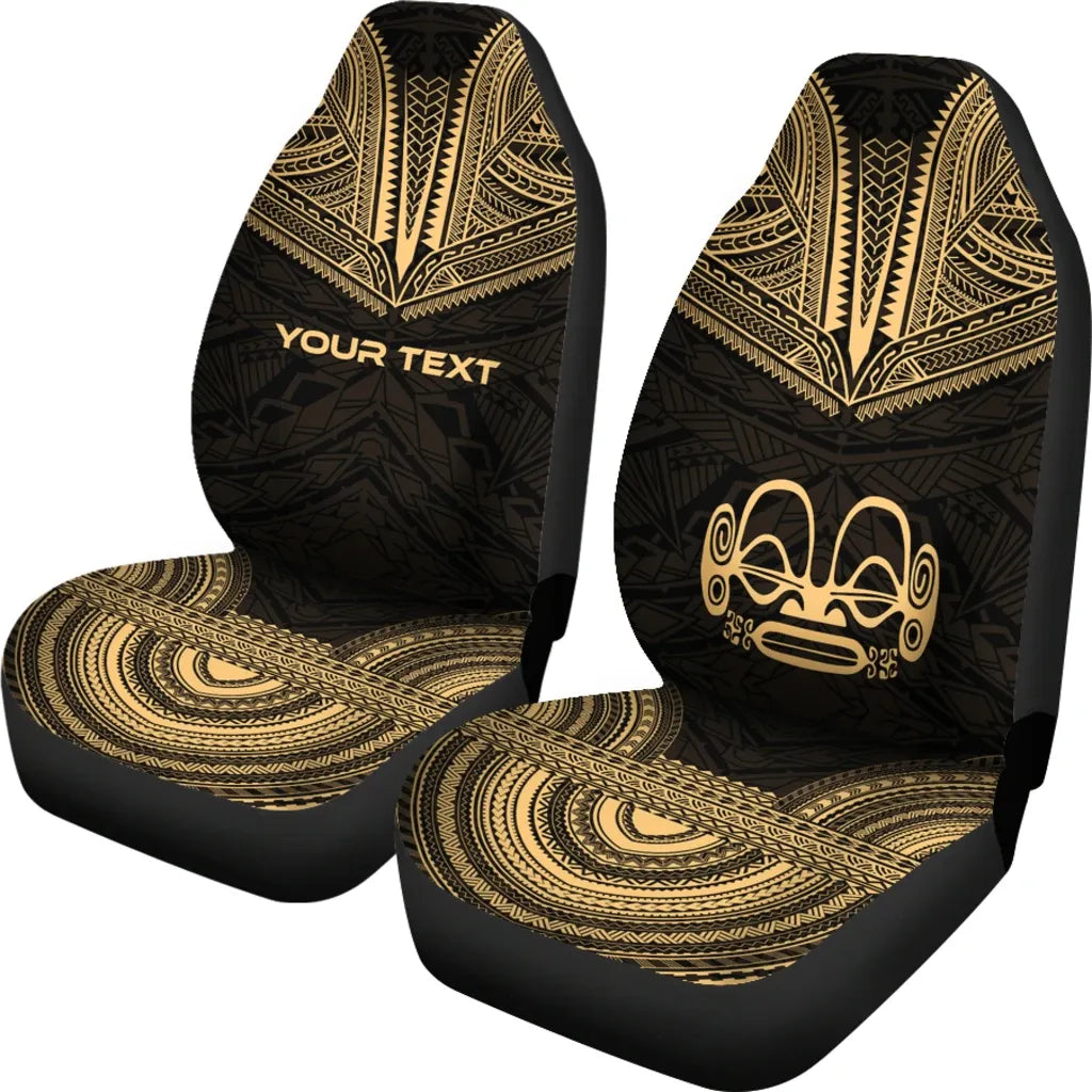 Marquesas Islands Custom Personalised Car Seat Cover - Tiki Face Polynesian Chief Tattoo Gold Version