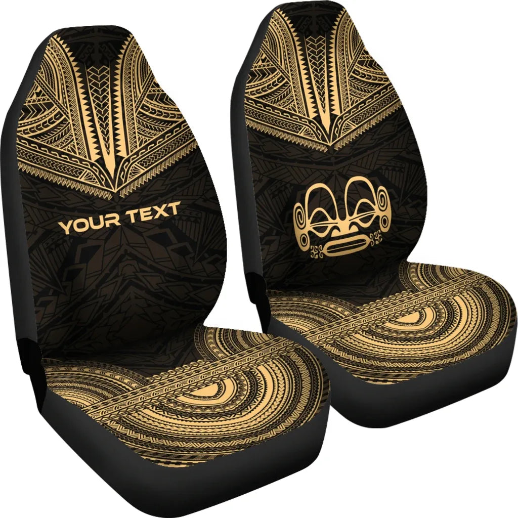 Marquesas Islands Custom Personalised Car Seat Cover - Tiki Face Polynesian Chief Tattoo Gold Version