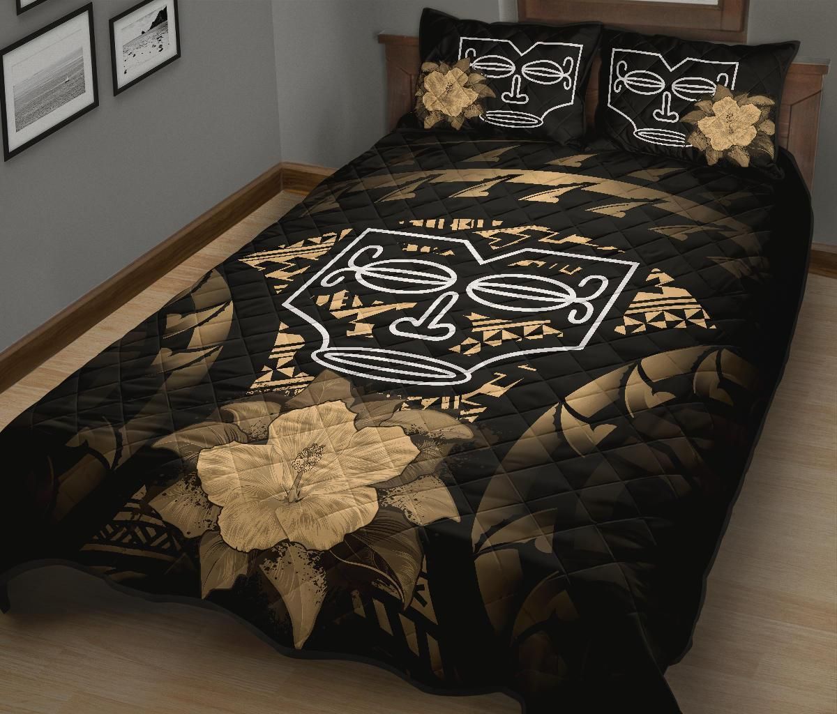 Marquesas Islands Polynesian Quilt Bed Set Hibiscus Gold
