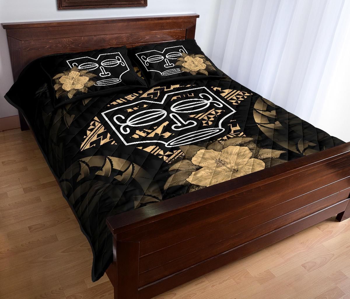 Marquesas Islands Polynesian Quilt Bed Set Hibiscus Gold