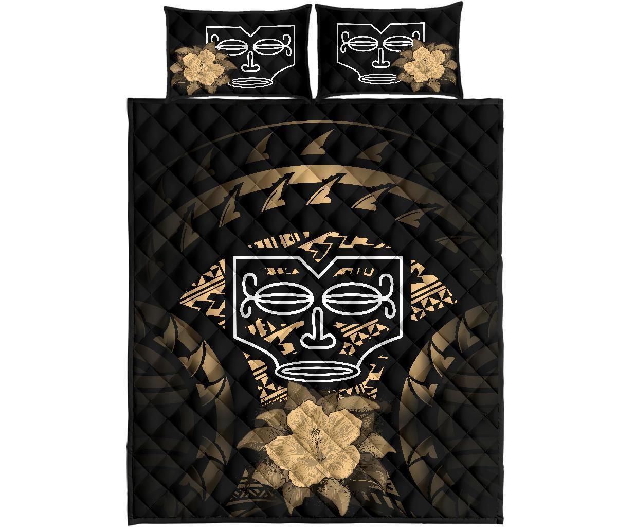 Marquesas Islands Polynesian Quilt Bed Set Hibiscus Gold