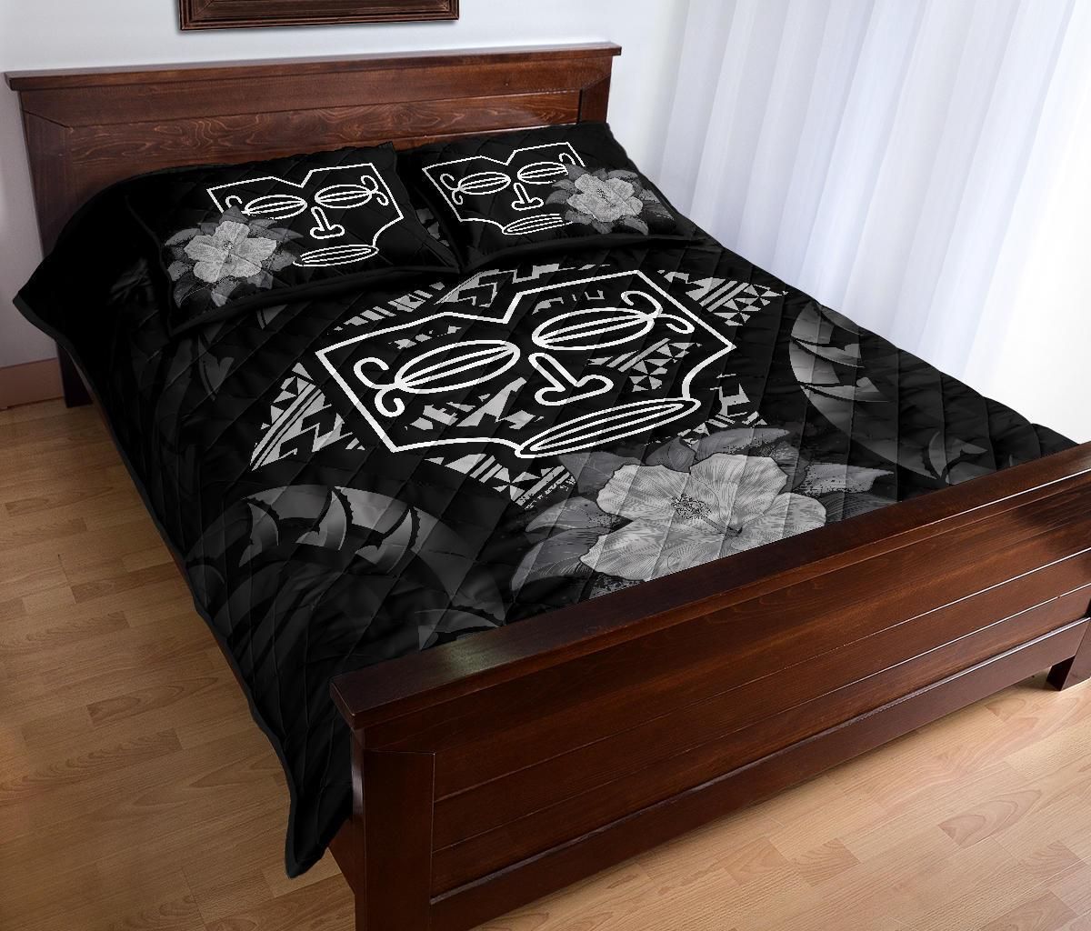 Marquesas Islands Polynesian Quilt Bed Set Hibiscus Gray