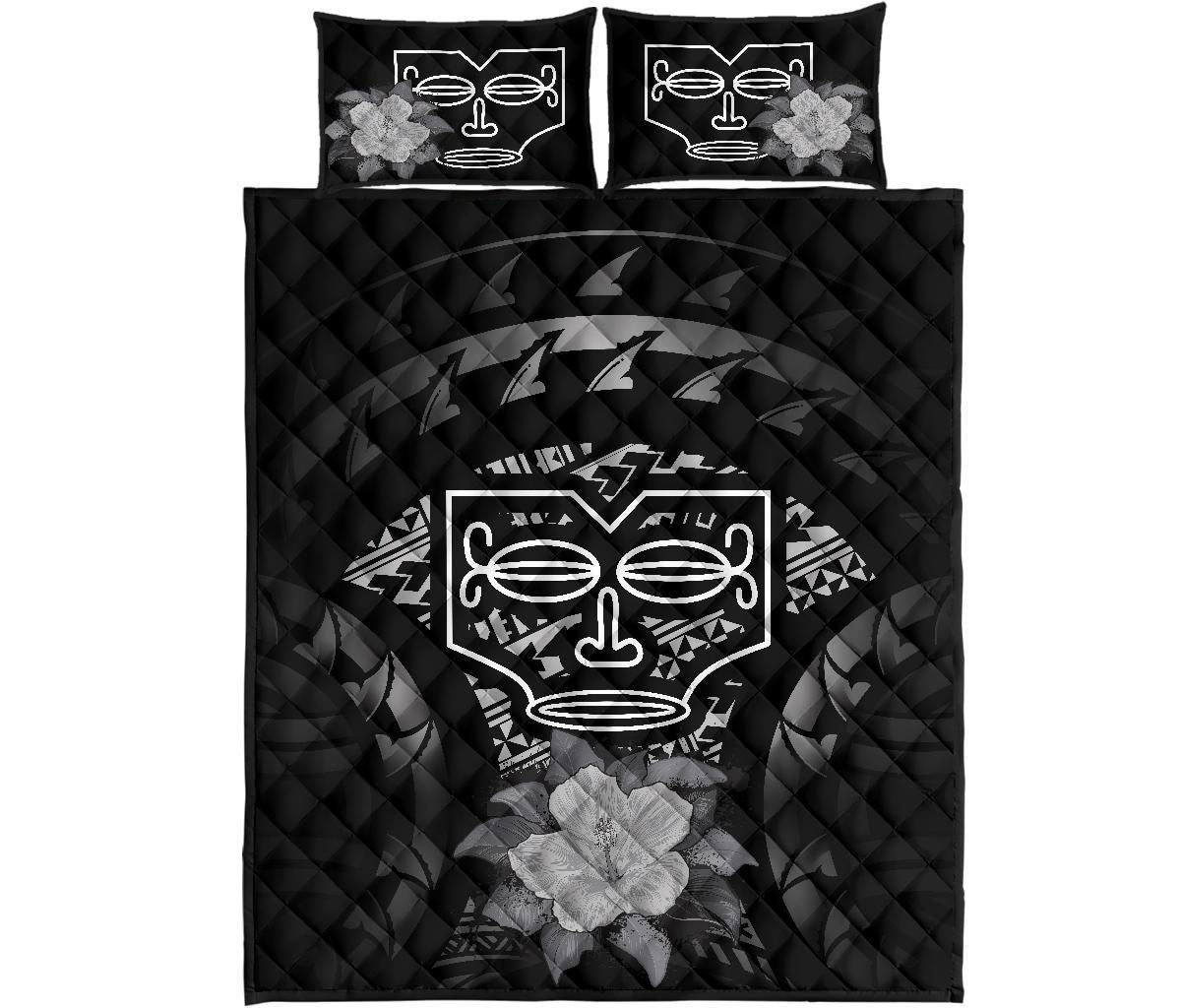 Marquesas Islands Polynesian Quilt Bed Set Hibiscus Gray